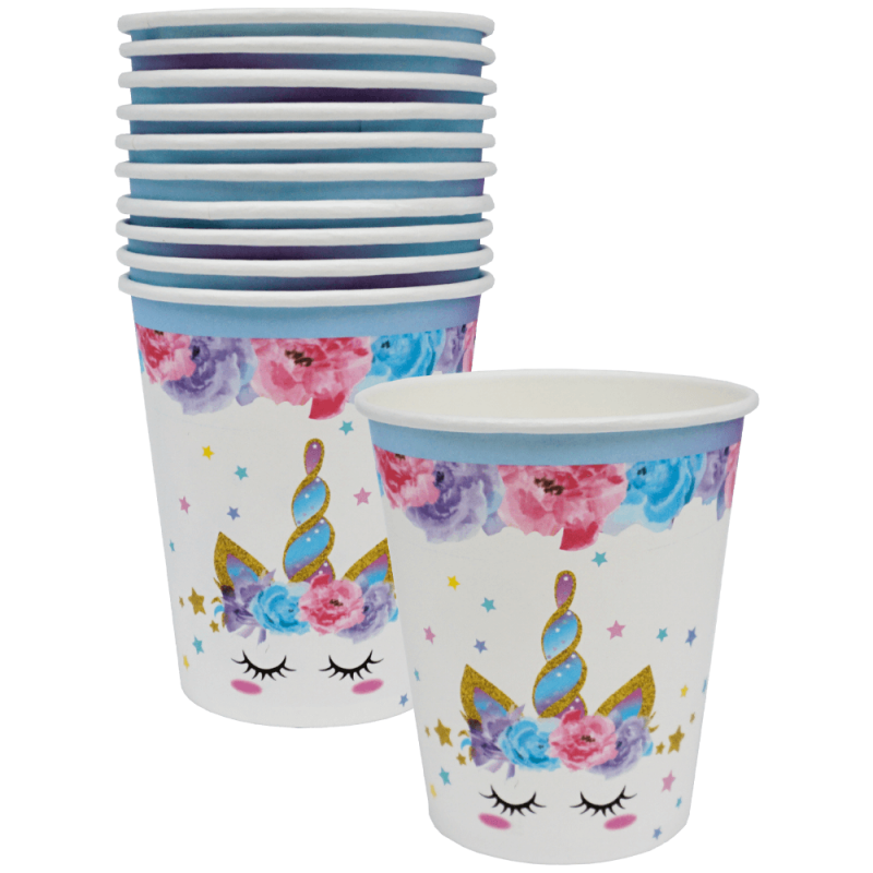 Set 10 pahare pentru petrecere, din carton, model floral, 8.8 CM